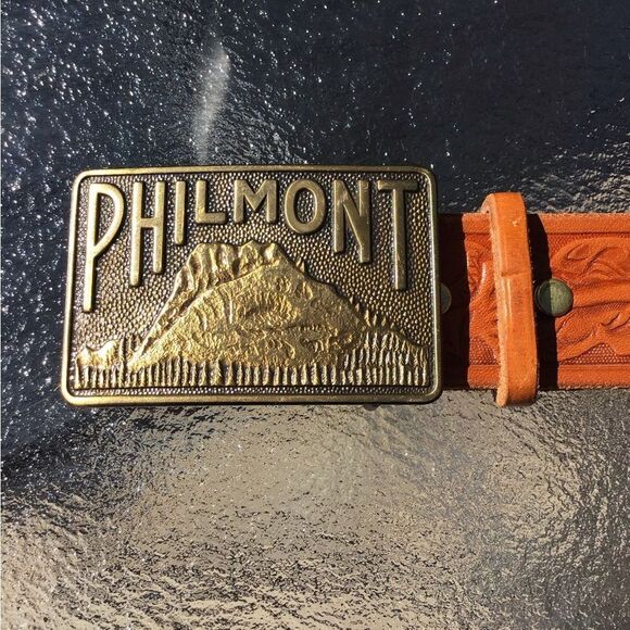 Philmont Cimarron N. M. Tooled Western Style Belt Brass Belt Buckle Size 34 - Picture 6 of 10